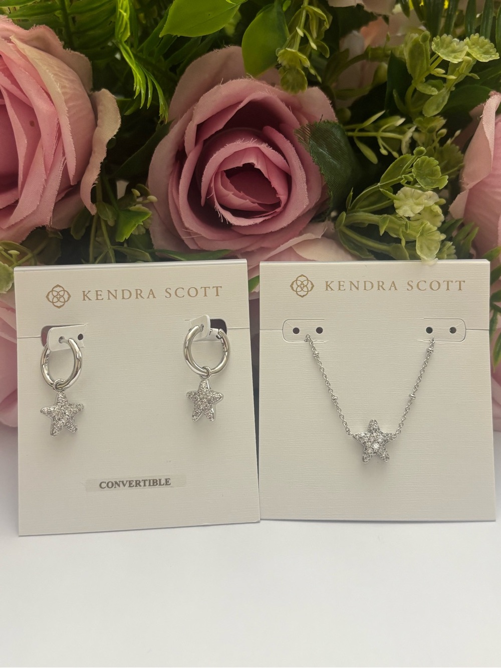 NWT Kendra Scott set of Jae Star Pave Short Pendant Necklace + Huggie earrings.